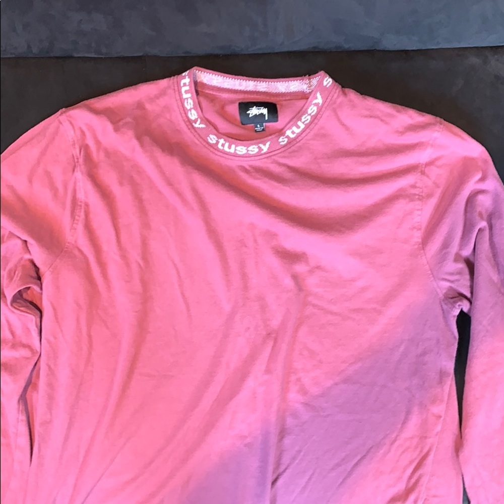 stussy long sleeve tee branded collar